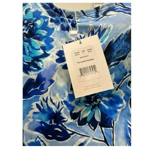 Andie Swim The Amalfi One Piece Swimsuit Bathing Suit Blue Floral Size Large - Picture 7 of 8